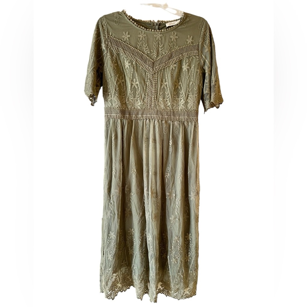 ROOLEE, Olive Green Lace BoHo Dress,